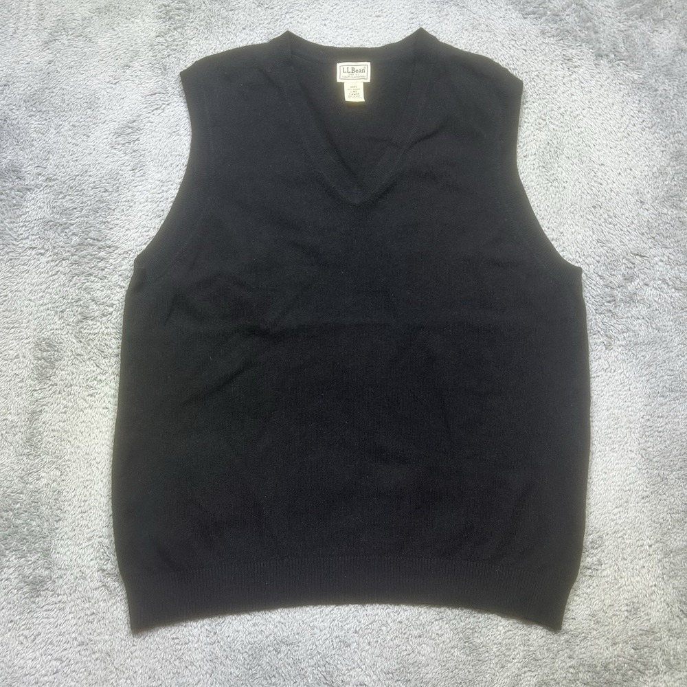 Vintage LL Bean Sweater Mens L Black Vest 100% Cashmere Pullover Sleeveless EUC